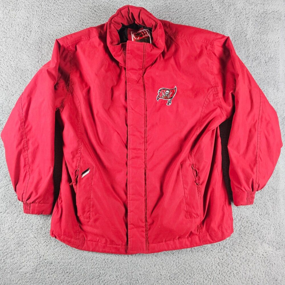 Vintage Tampa Bay Bucanneers Jacket Mens XL Red Windbreaker Hooded Softshell